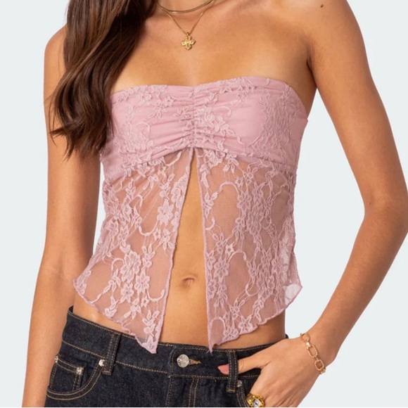 Edikted Tops - Edikted Twilight Sheer Lace Split Front Top